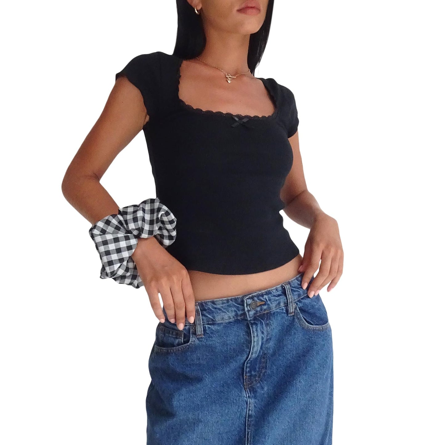 Women Vintage Y2K T-Shirt Milkmaid Crop Tops