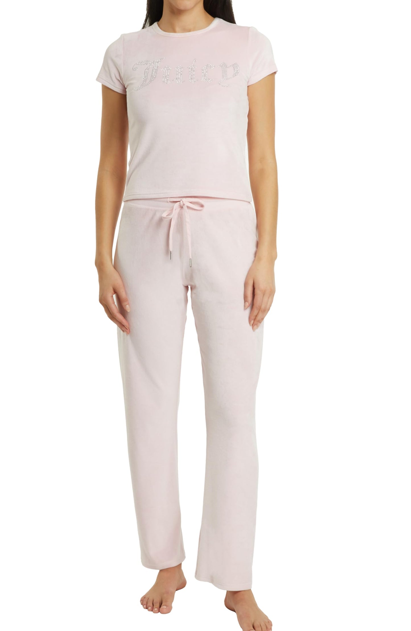 Juicy Couture Women's 2-Piece Velvet Fleece Lounge Sleepwear Set – Short Sleeve Shirt and Pants