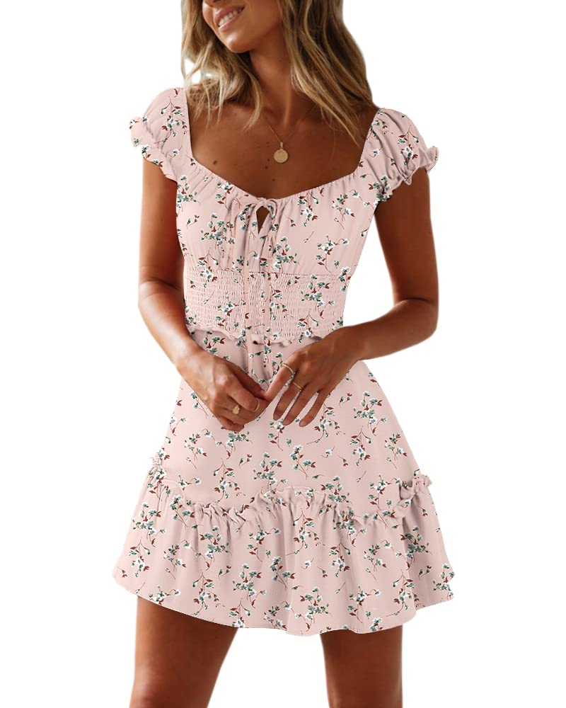 Women's Summer Ruffle Sleeve Sweetheart Neckline Printing Mini Dress