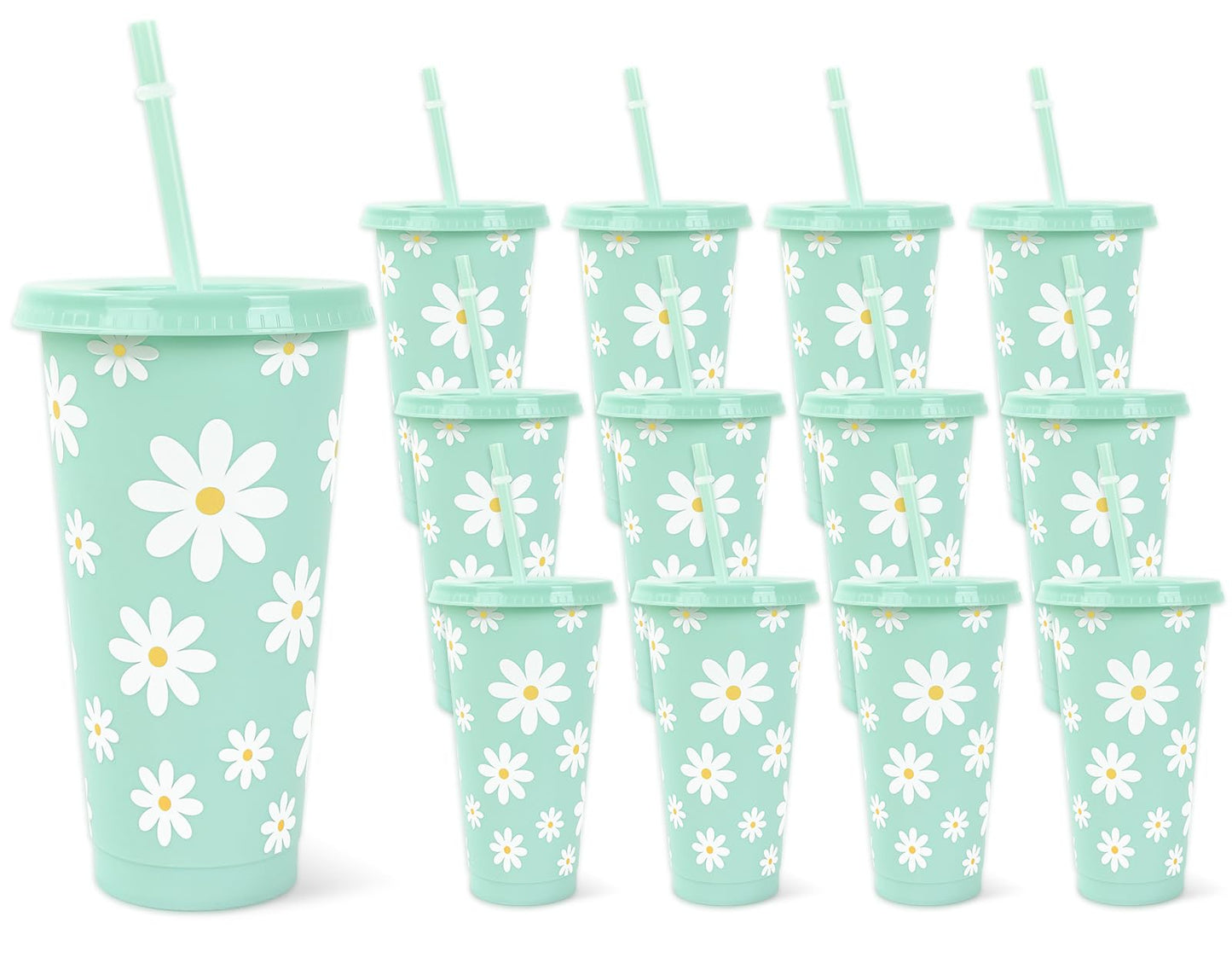 Plastic Cups with Straw and Lid Ribbon