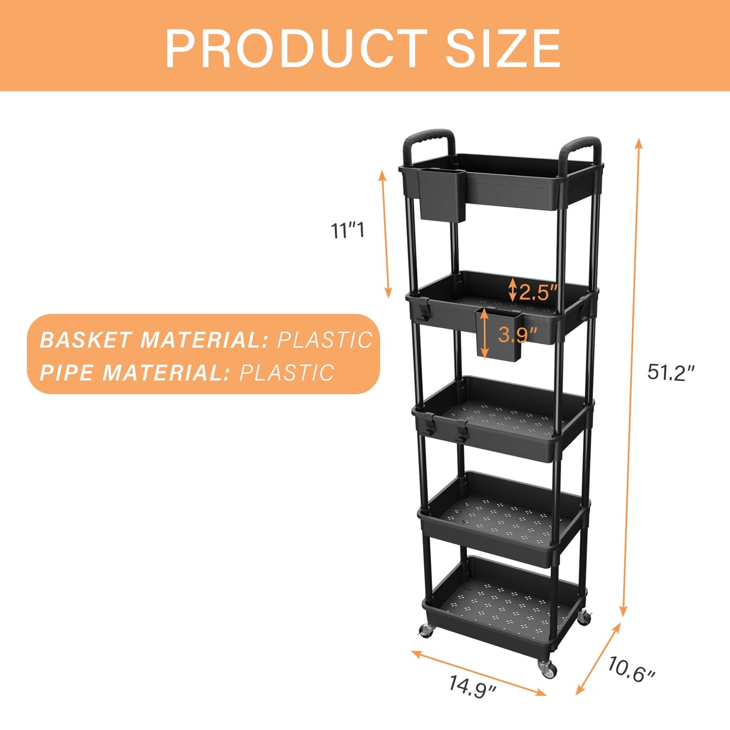 Rolling Utility Cart with Drawer,Storage Cart with Iron Wheels