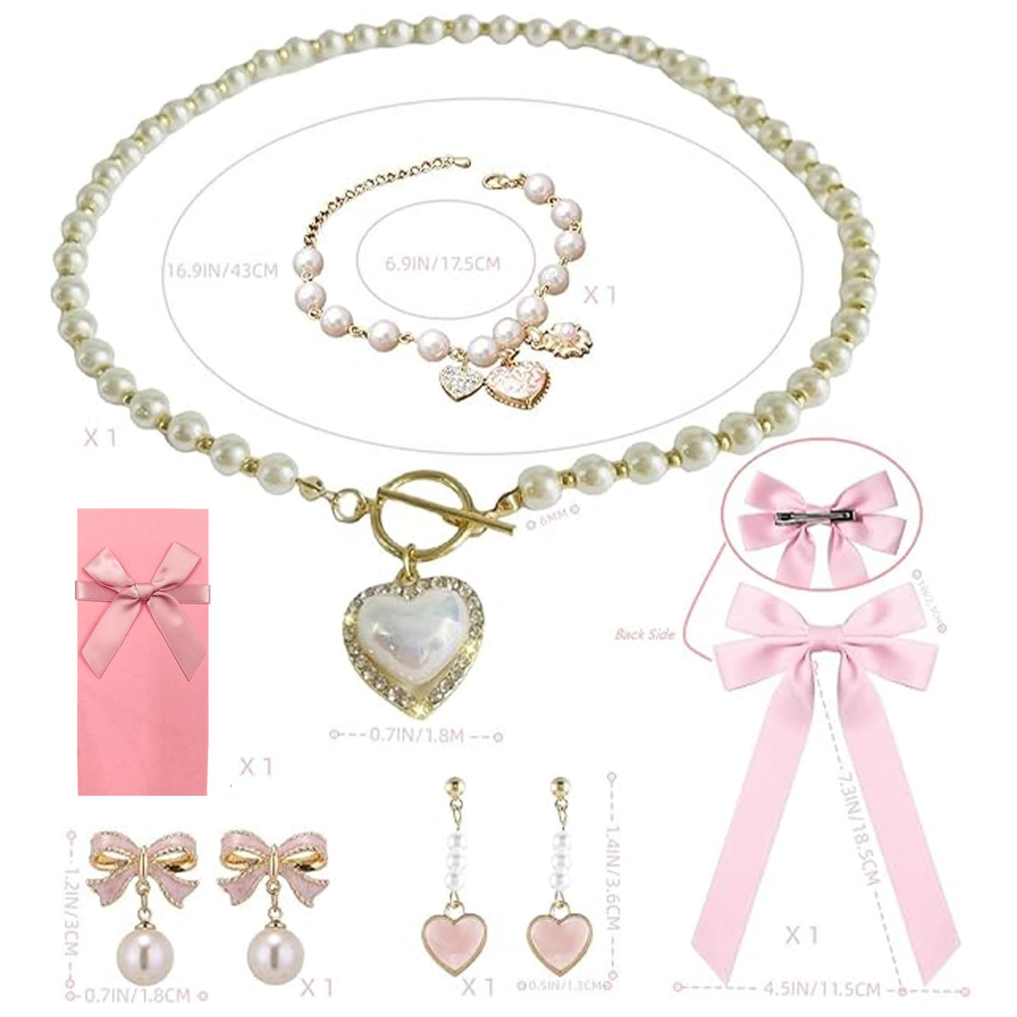 Pearl Coquette Jewelry Set - Bow Earrings Choker Necklace