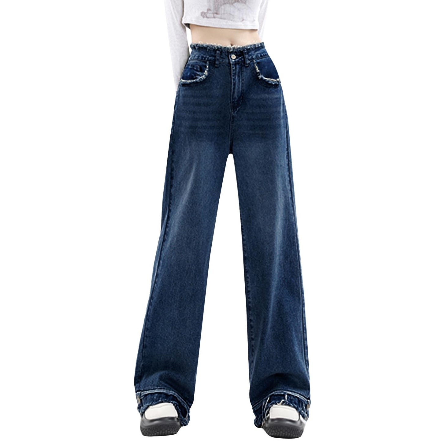 Y2K High-Waisted Baggy Jeans – Stretch Wide-Leg Denim