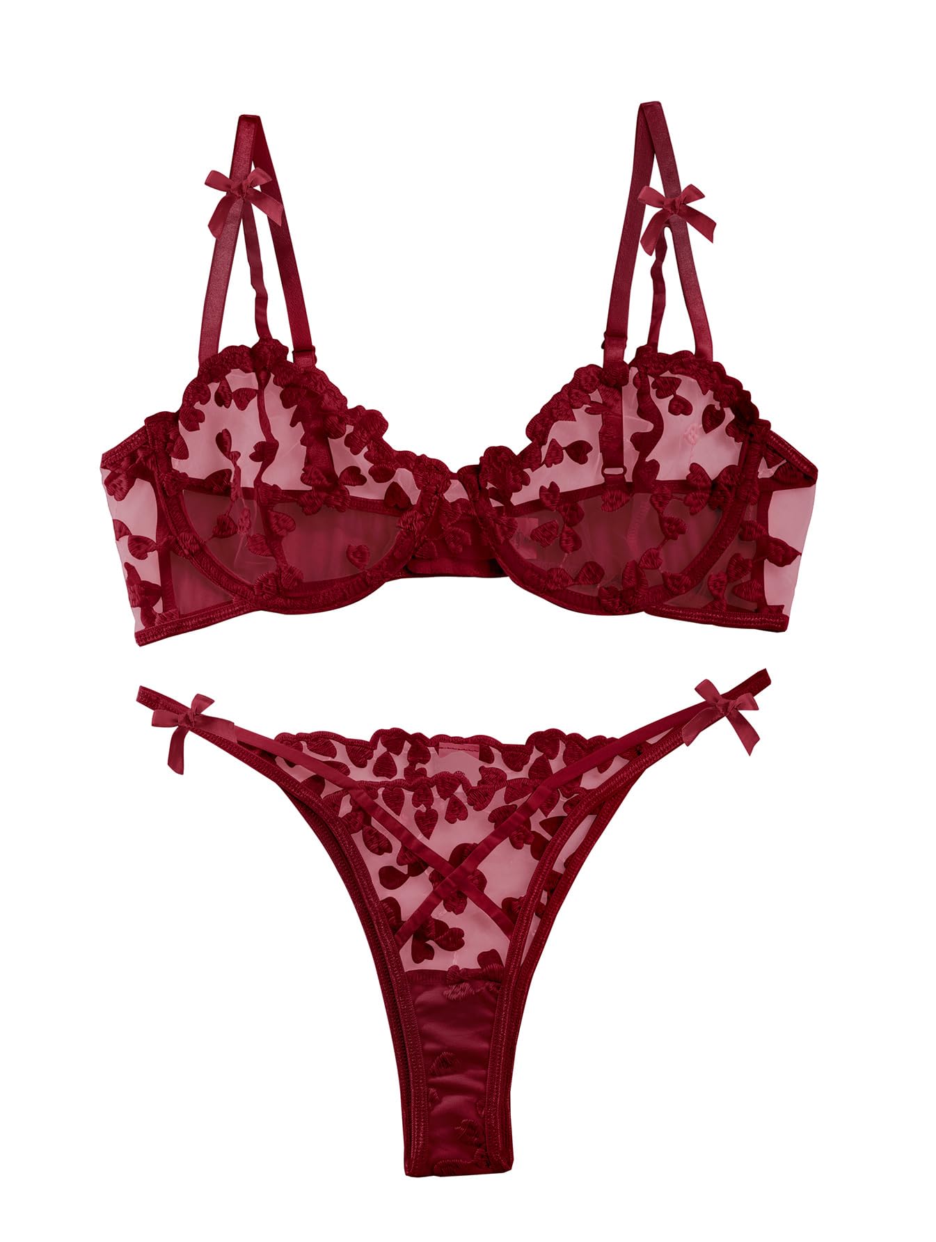 Sexy Embroidered Mesh Lingerie Set – Sheer Strappy Push-Up Bra & Panty