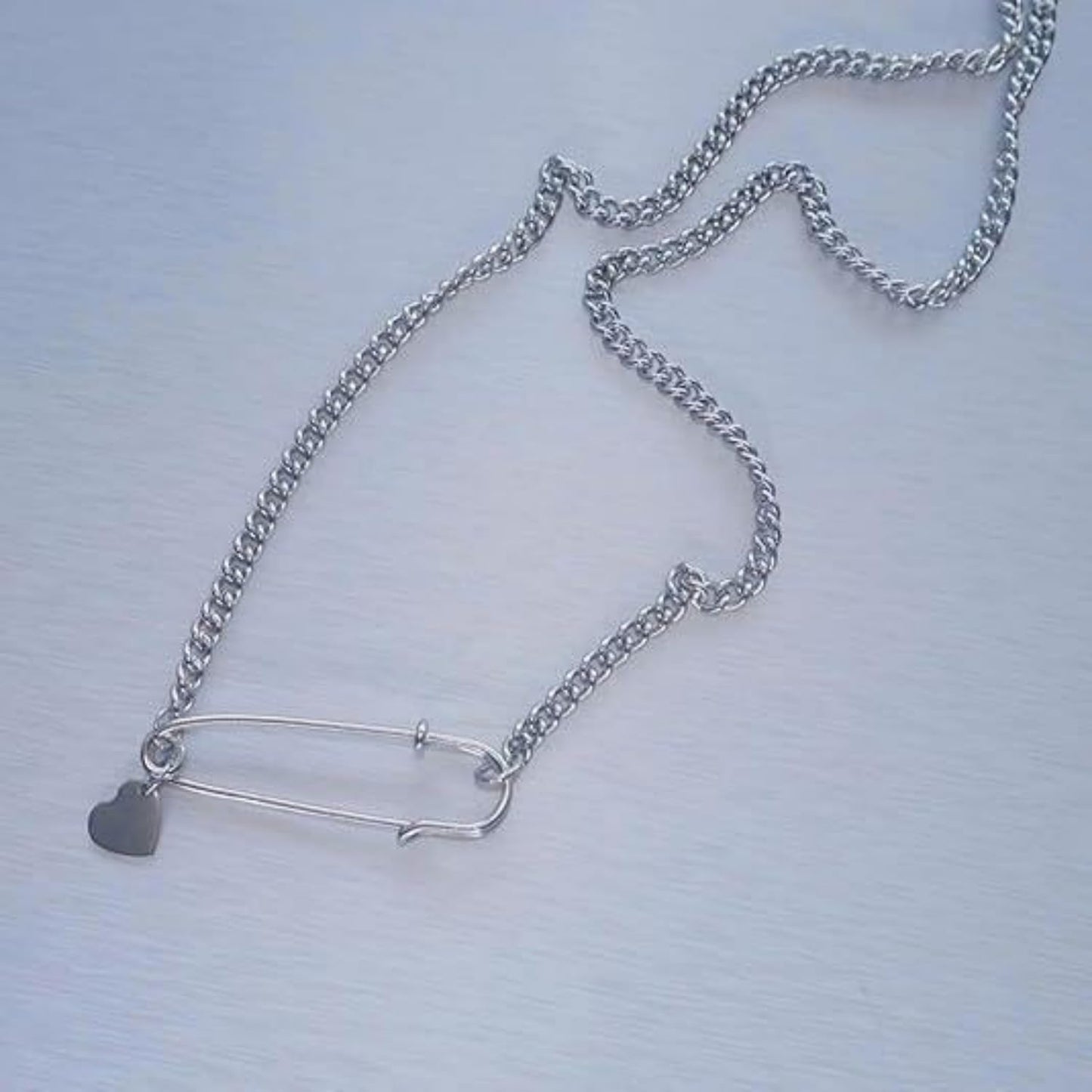 Safety Pin Necklace Heart Pendant