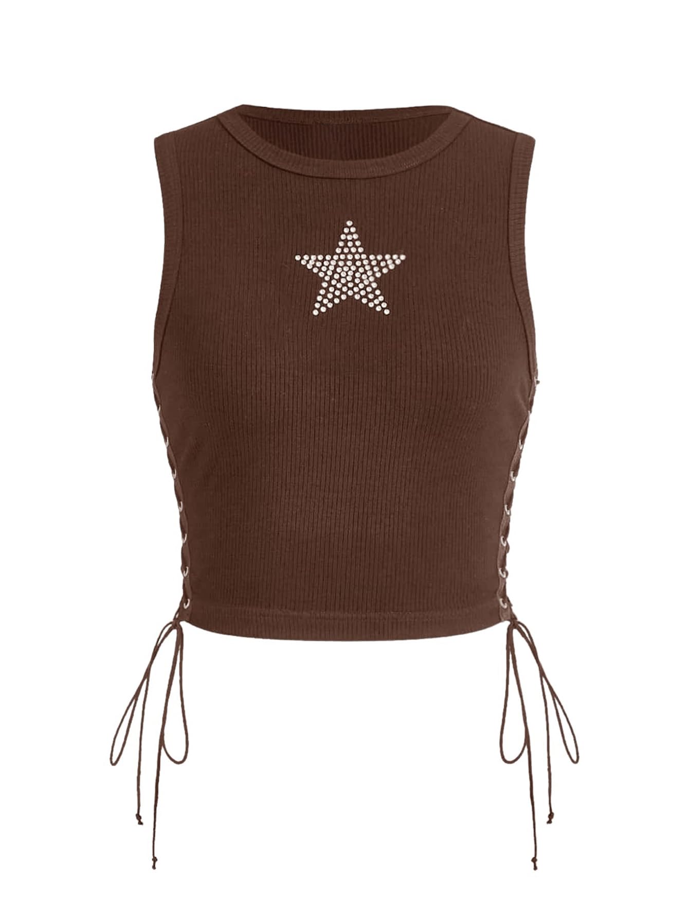 Women's Tank Tops Y2K Sleeveless Ribbed Star Crop Tank Top