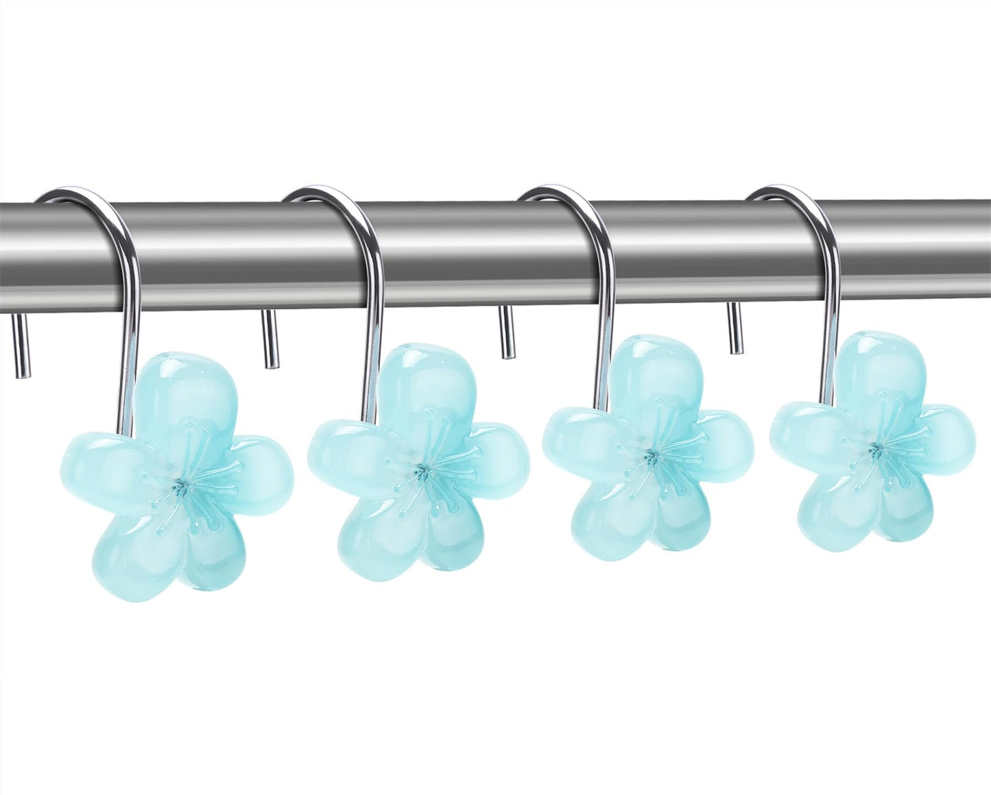 Pretty Floral Themed Cute Flower Shower Curtain Hooks - Glow in The Dark Elegant Bathroom Decor