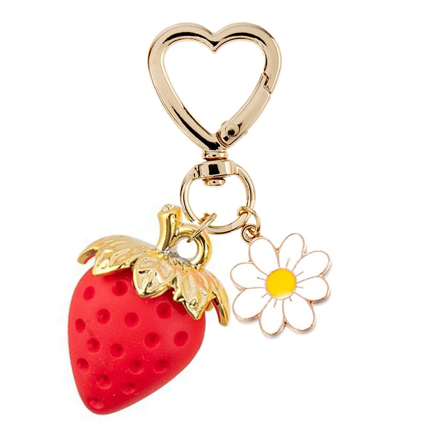 Cute Strawberry Keychain, Kawaii Heart Flower Daisy Keychain