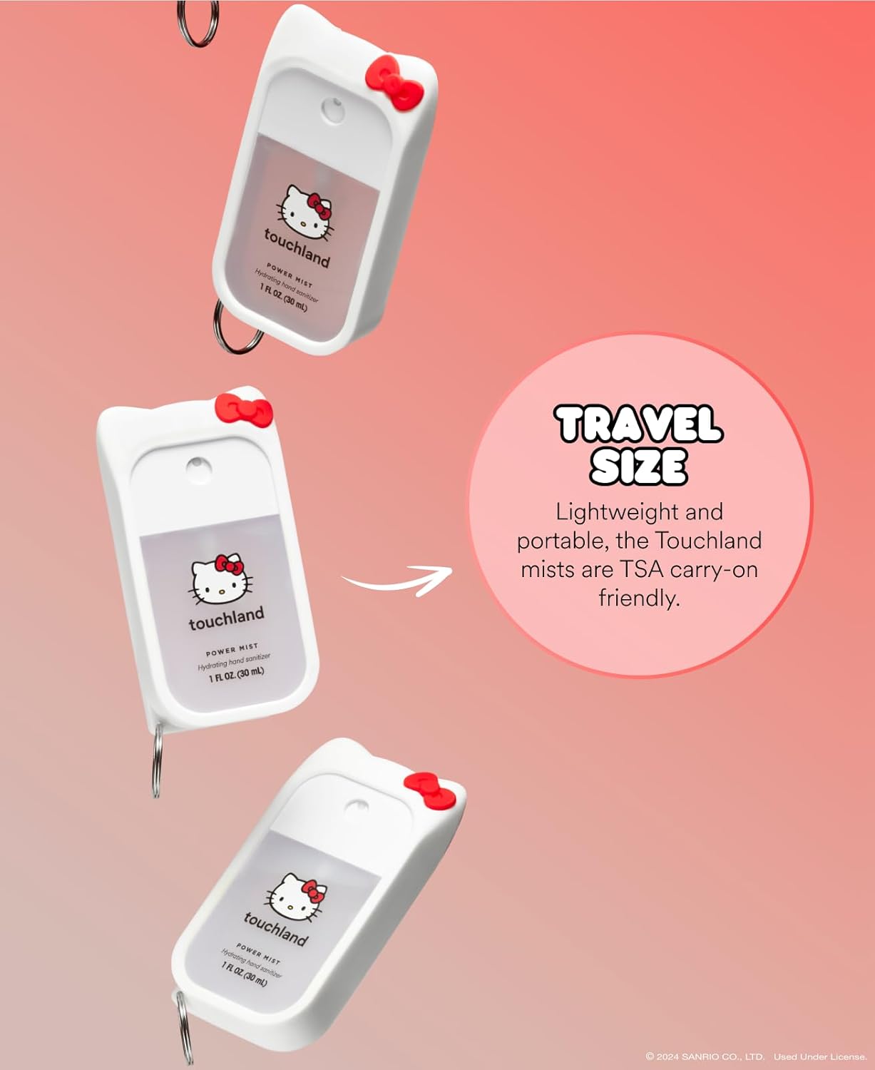 Touchland x Hello Kitty® Limited Edition Hand Sanitizer and Mist Case Set – 1 FL OZ, Berry Bliss Scent, Travel Size, Dye-Free