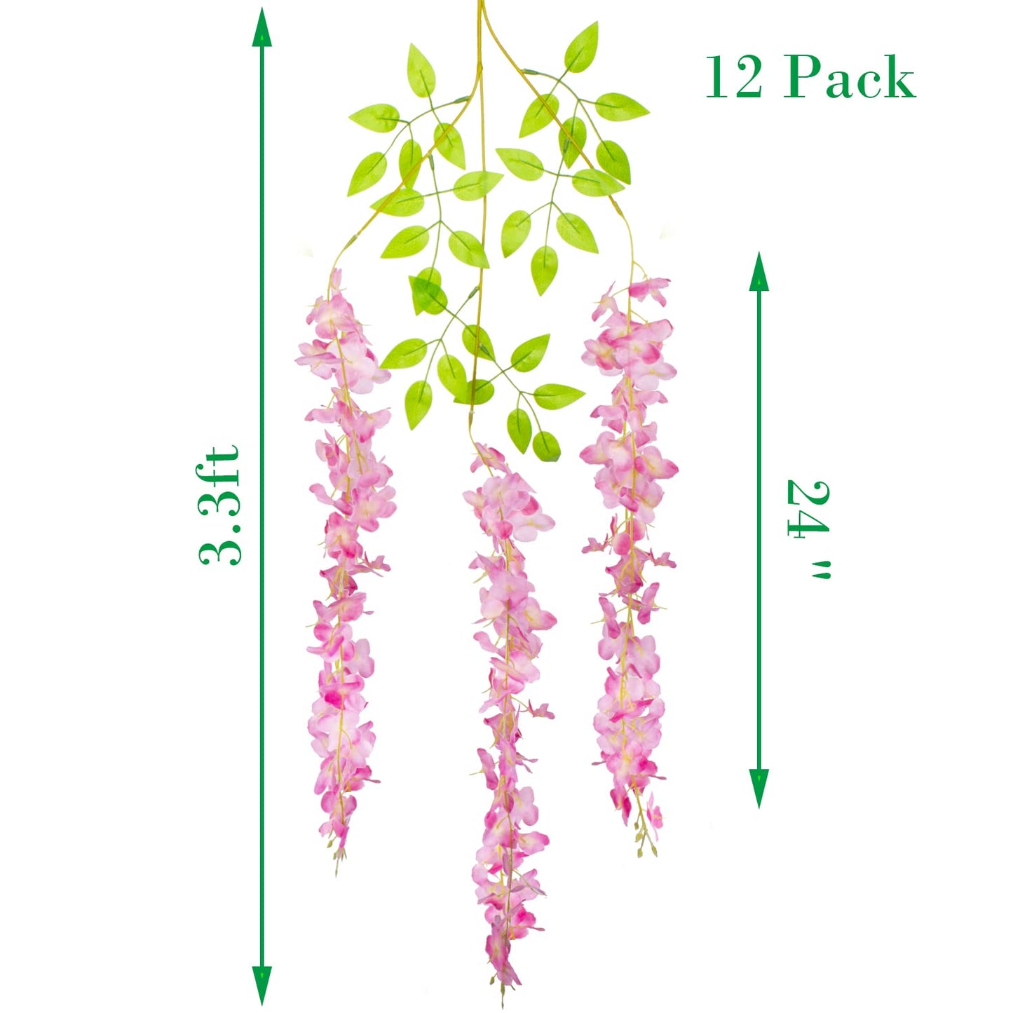 Hanging Artificial Flowers Silk Wisteria Vine Ratta Flower, 12 Pack