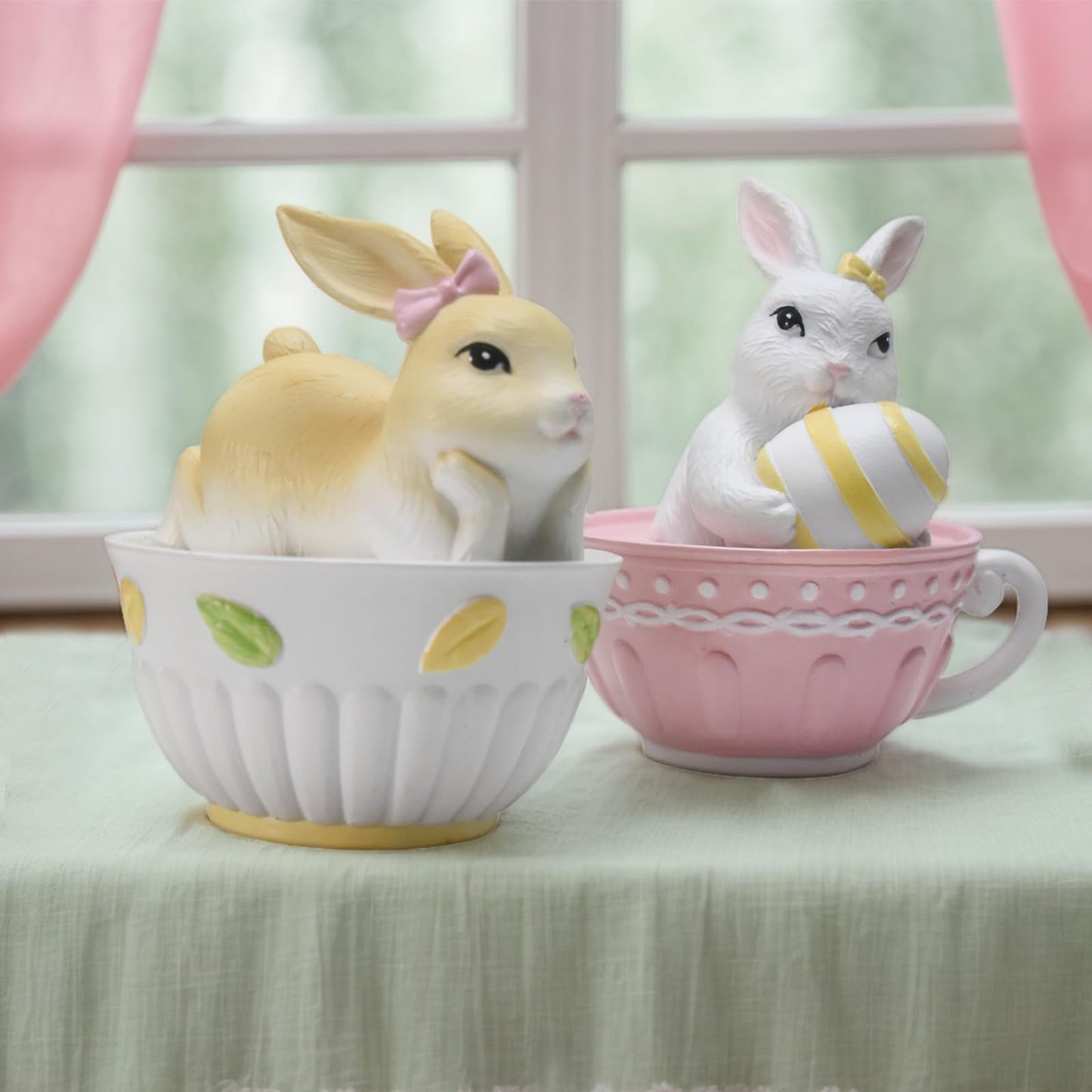 Easter Bunny Figurines Mantel Decor Resin 6Pcs Rabbit Statue Set Table Centerpiece Decorations 2.5 * 1.5 * 3 inch