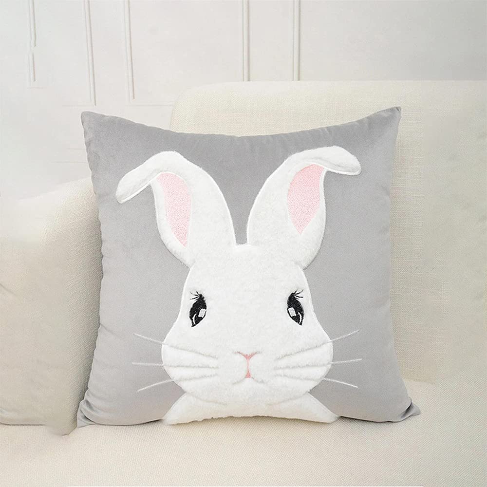 Embroidered 3D Bunny Rabbit Throw Pillowcase Velvet Spring Easter Pillow Covers