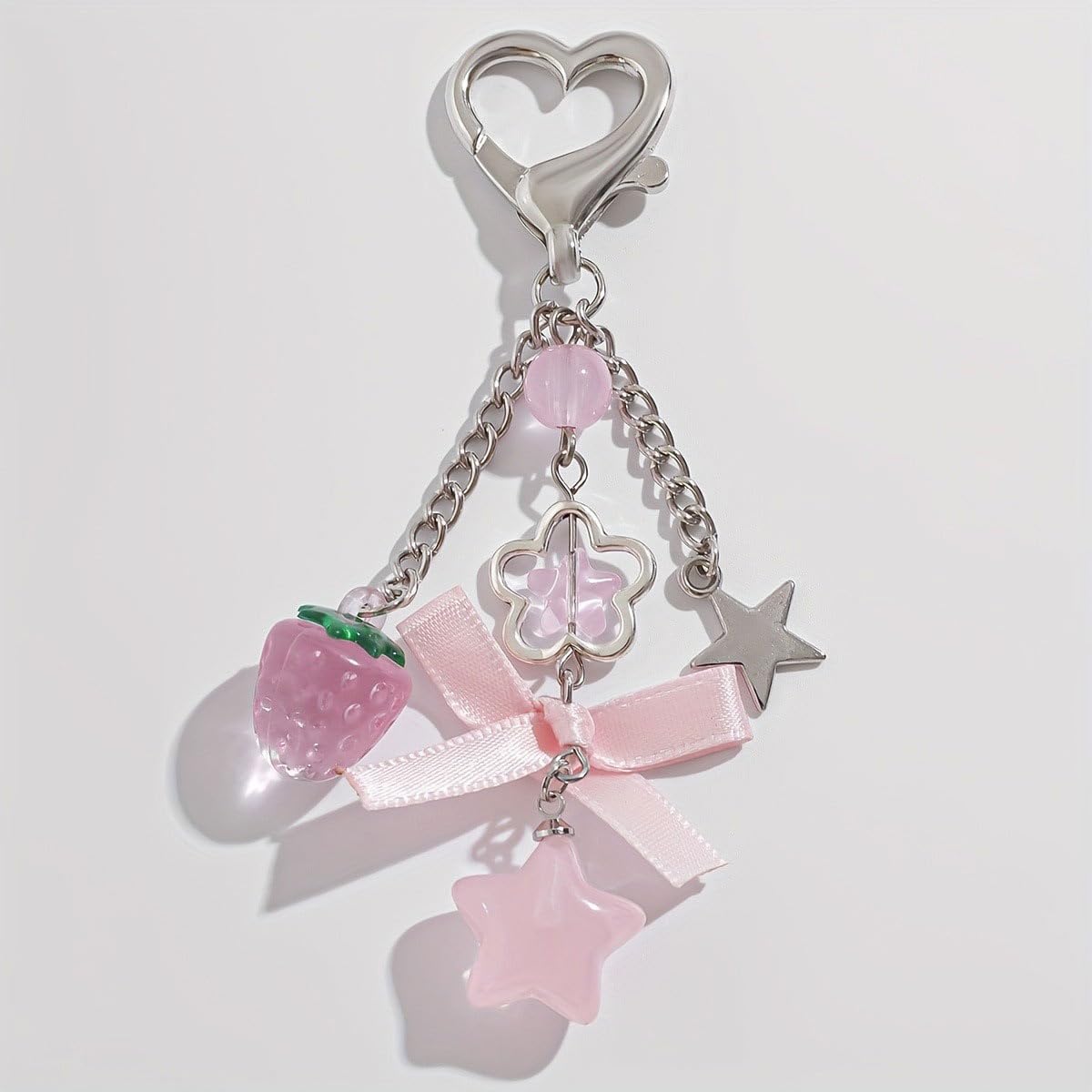 Cute Coquette Aesthetic Y2K Kawaii Keychain Strawberry Bow Star Pendants Keyrings