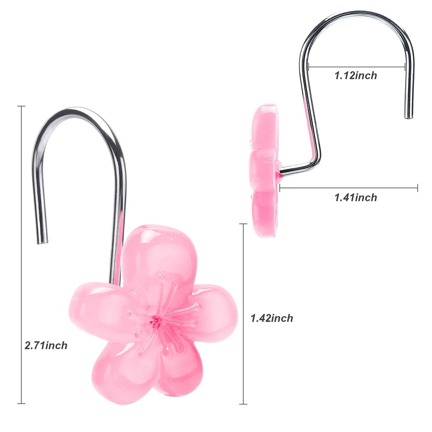 Pretty Floral Themed Cute Flower Shower Curtain Hooks - Glow in The Dark Elegant Bathroom Decor