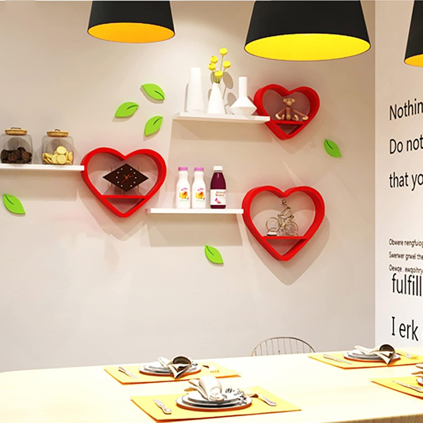 Set of 3 Heart-Shaped Floating Shelves – Kawaii Wood Wall Decor for Bedroom, Bathroom & Living Room