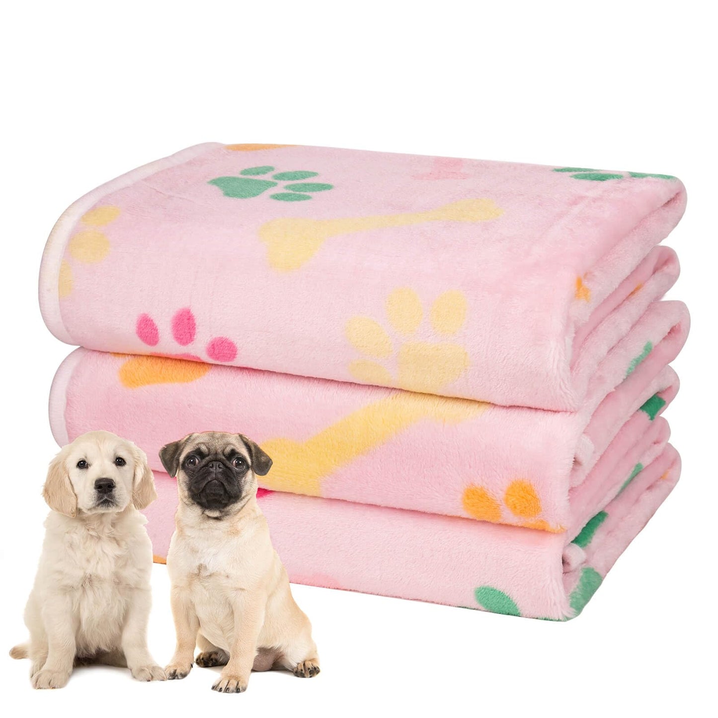 Soft Fluffy Fleece Blanket for Small, Medium and Large Dogs - Paw Print Pink Pet Blanket