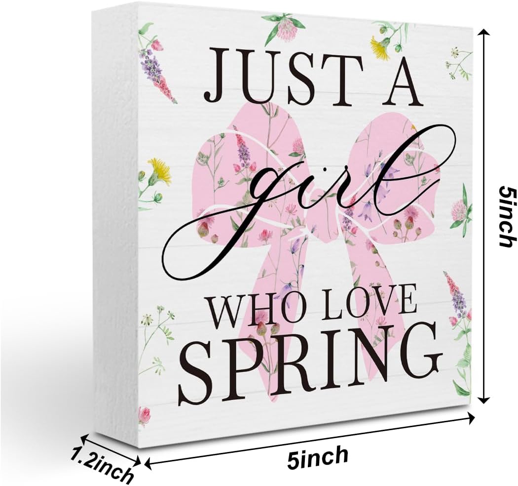 Spring Farmhouse Pink Bow Decor – Cute Tabletop Sign for Home, Office & Bedroom