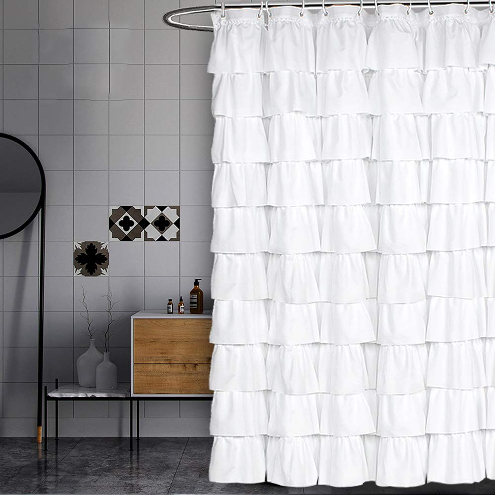 Ruffle Shower Curtain Farmhouse Rustic Fabric Cloth Shower Curtains for Bathroom, 72" x 72"