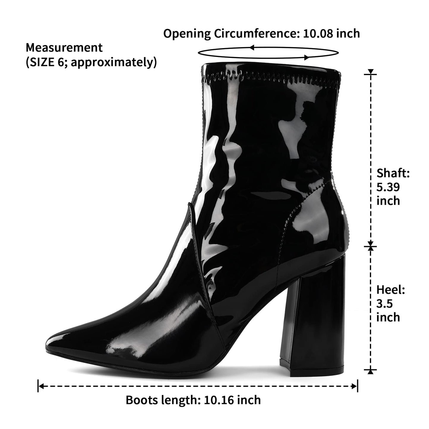 Women's GoGo Boots Mid Calf Block Heel Ankle Boots Pointed Toe Patent Leather Side Zipper Booties