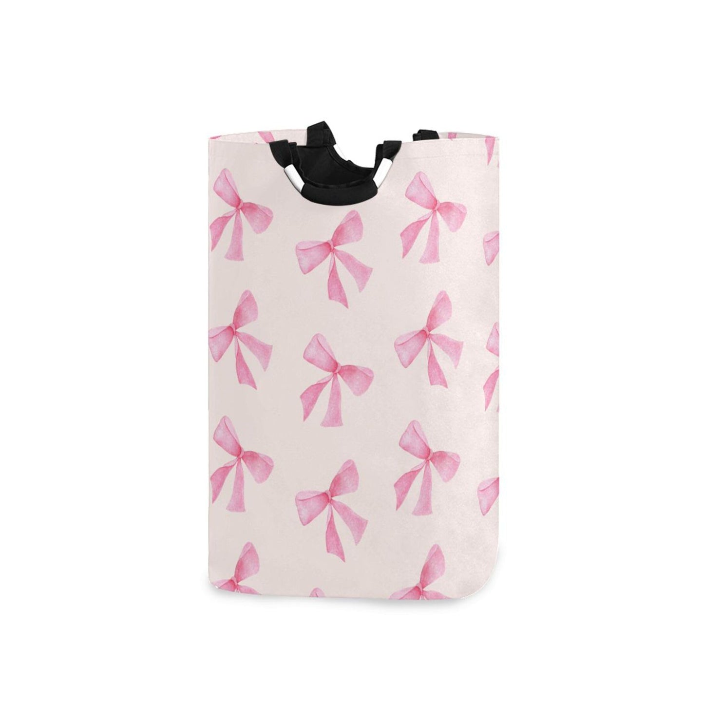 Pink Bow Large Laundry Hamper with Handle, Foldable Clothes Hamper Collapsible Storage Basket