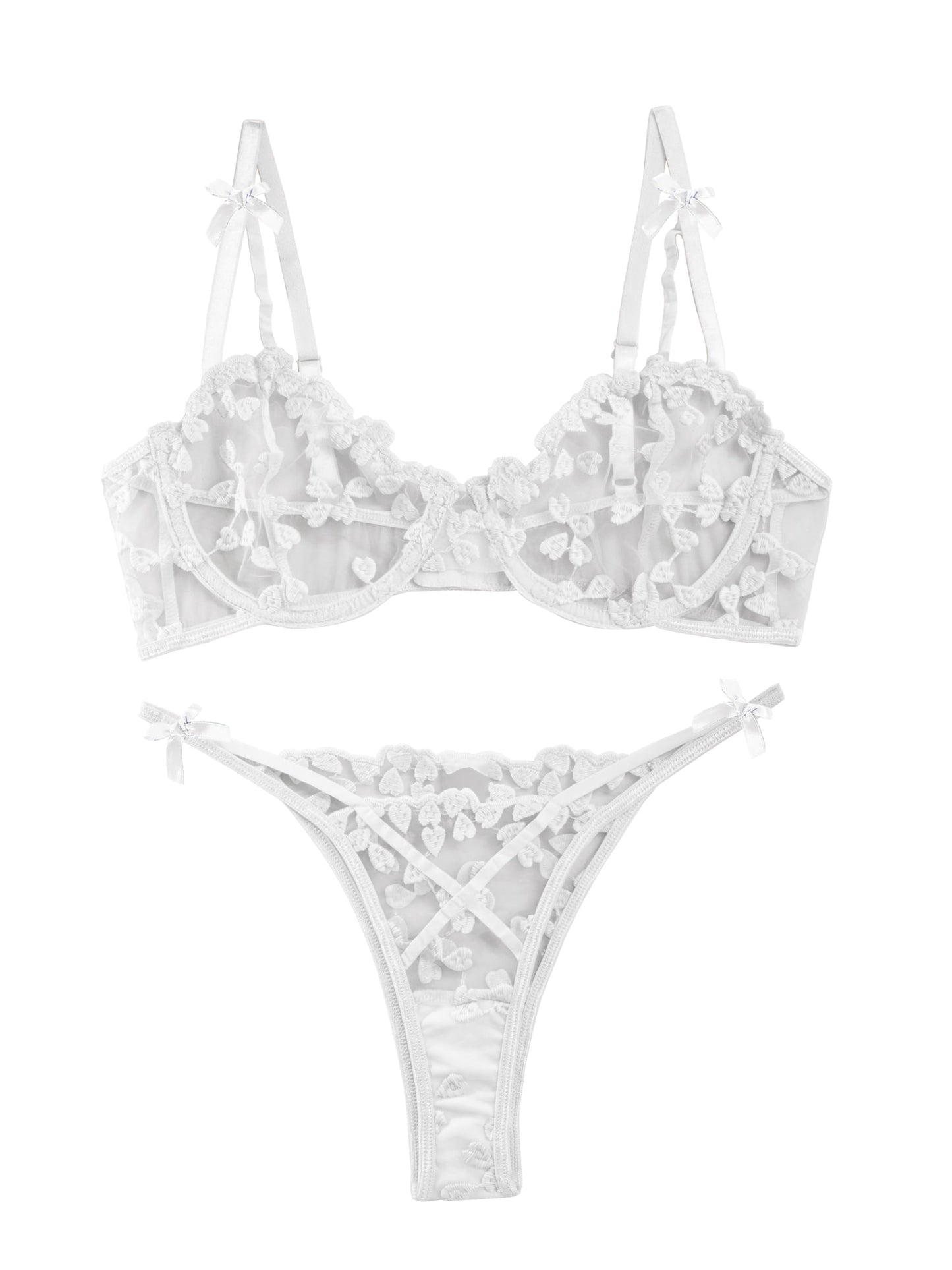 Sexy Embroidered Mesh Lingerie Set – Sheer Strappy Push-Up Bra & Panty