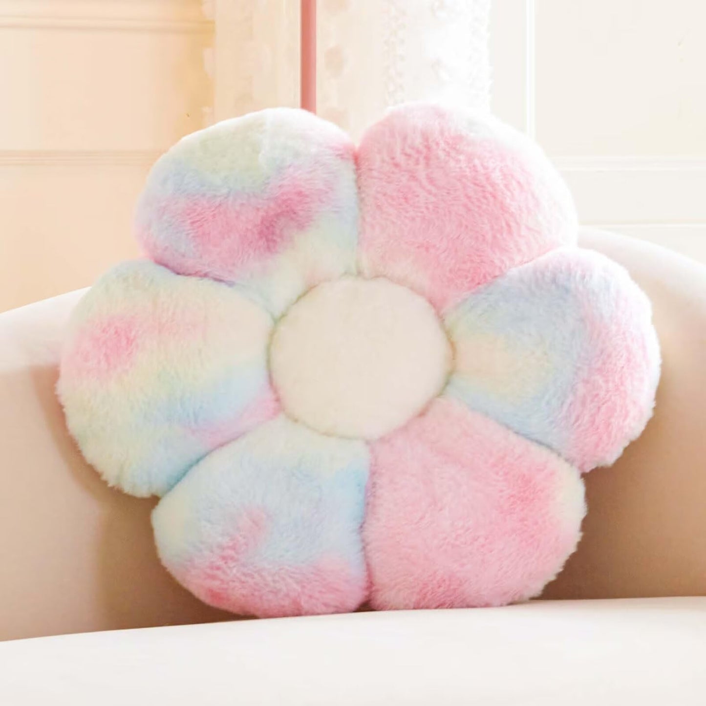 Plush Flower-Shaped Throw Pillow – Soft Faux Rabbit Fur Cushion for Bedroom or Living Room Decor