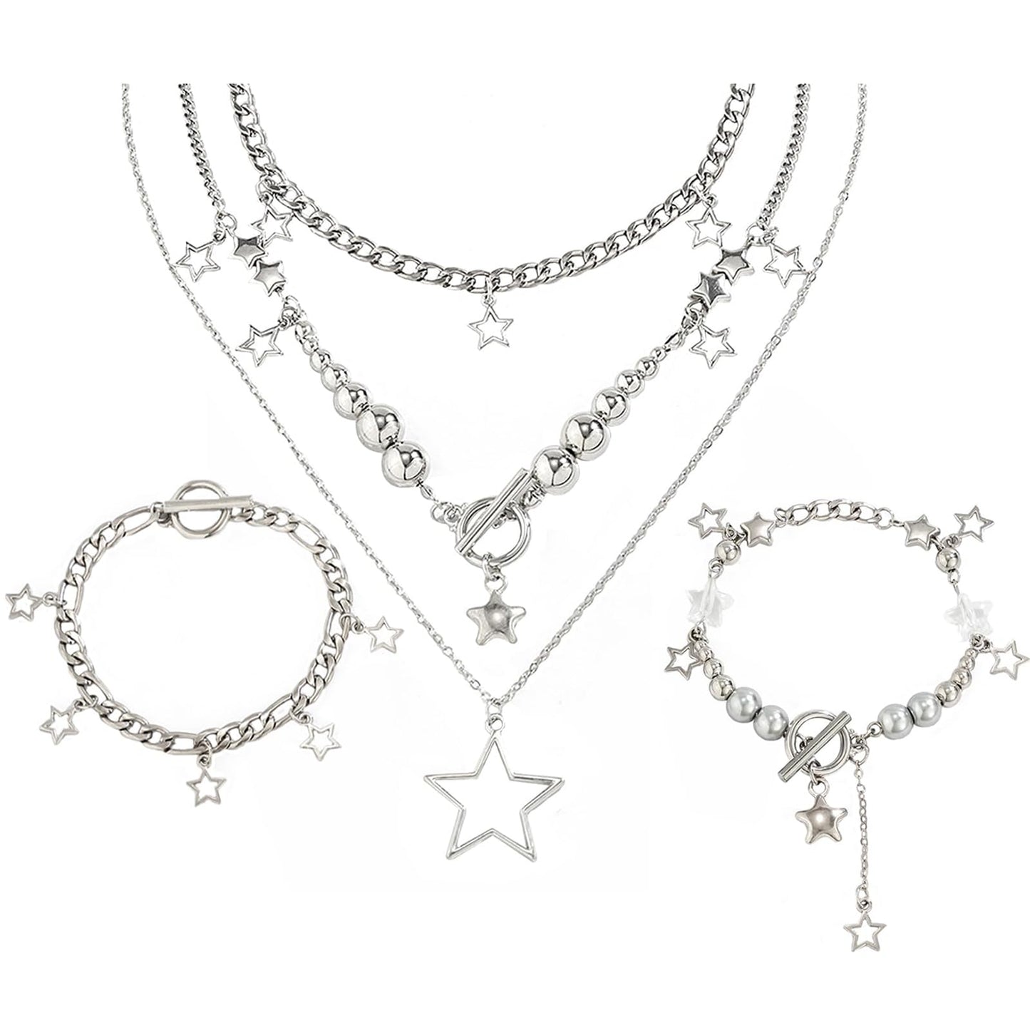 Silver Star Necklace Set