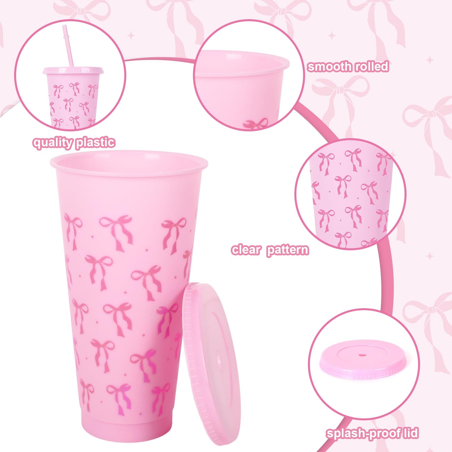 Plastic Cups with Straw and Lid Ribbon