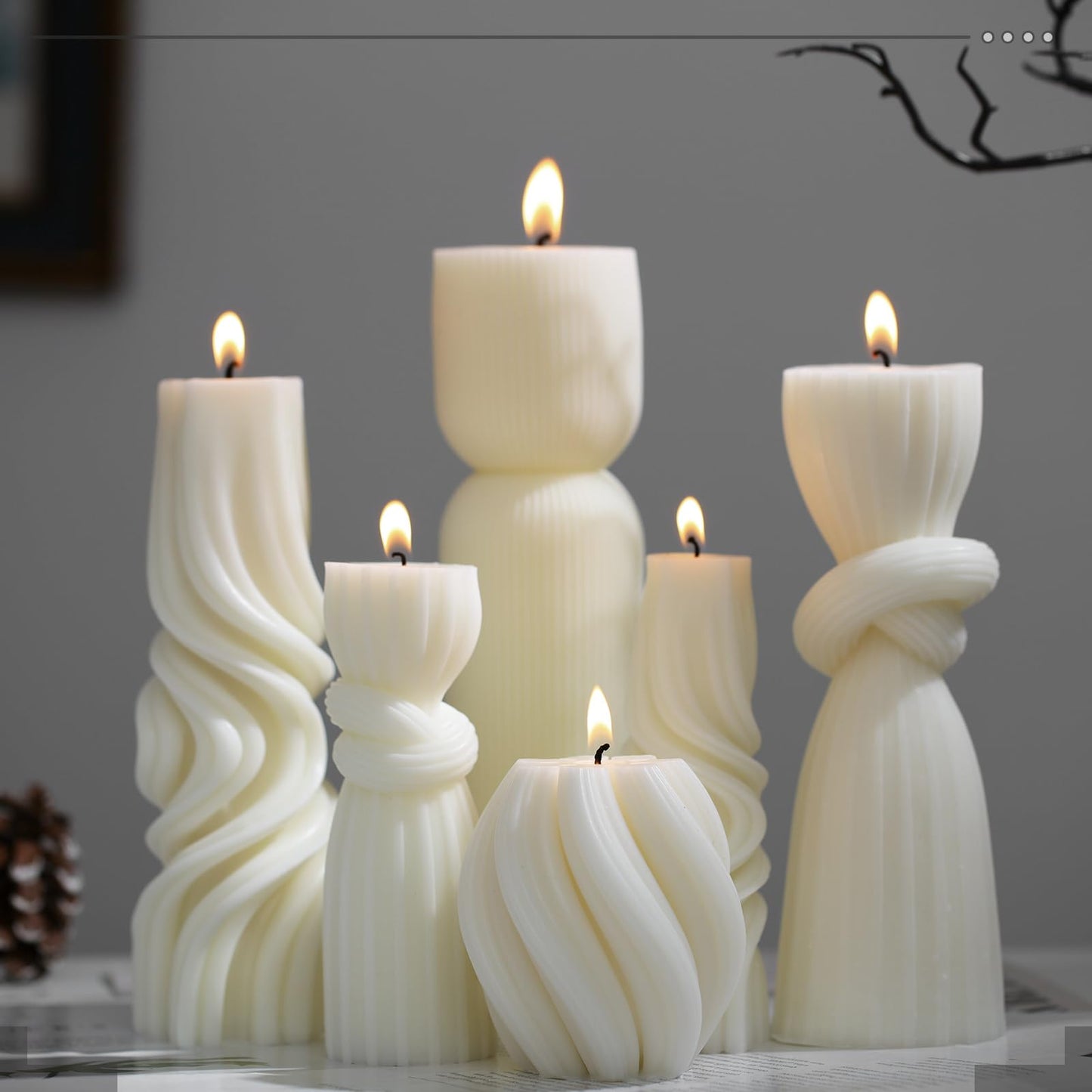 Modern Pillar Candles Ribbed Decorative Candle - Scented Ribbed Decor for Home