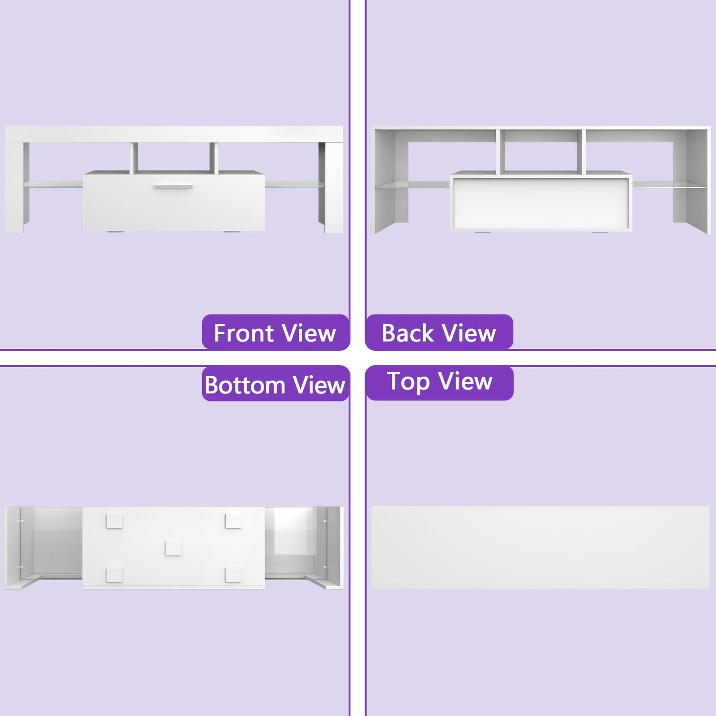 LED TV Stand with Large Storage Drawer -  Modern High Gloss TV Console Table with Entertainment Center