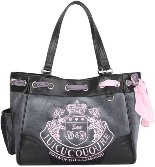 Juicy Couture Y2K Women Vintage Retro Chic Embroidery Velvet Shoulder Bag Large