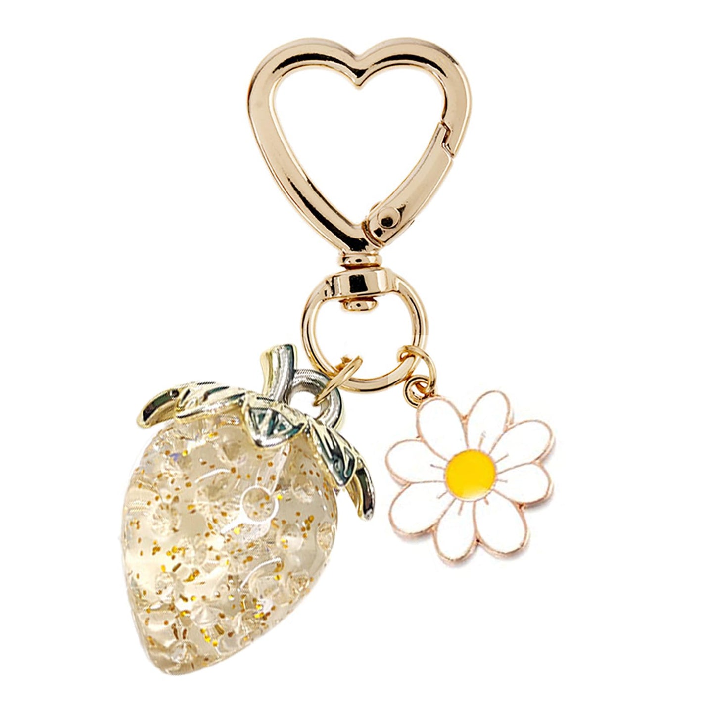 Cute Strawberry Keychain, Kawaii Heart Flower Daisy Keychain