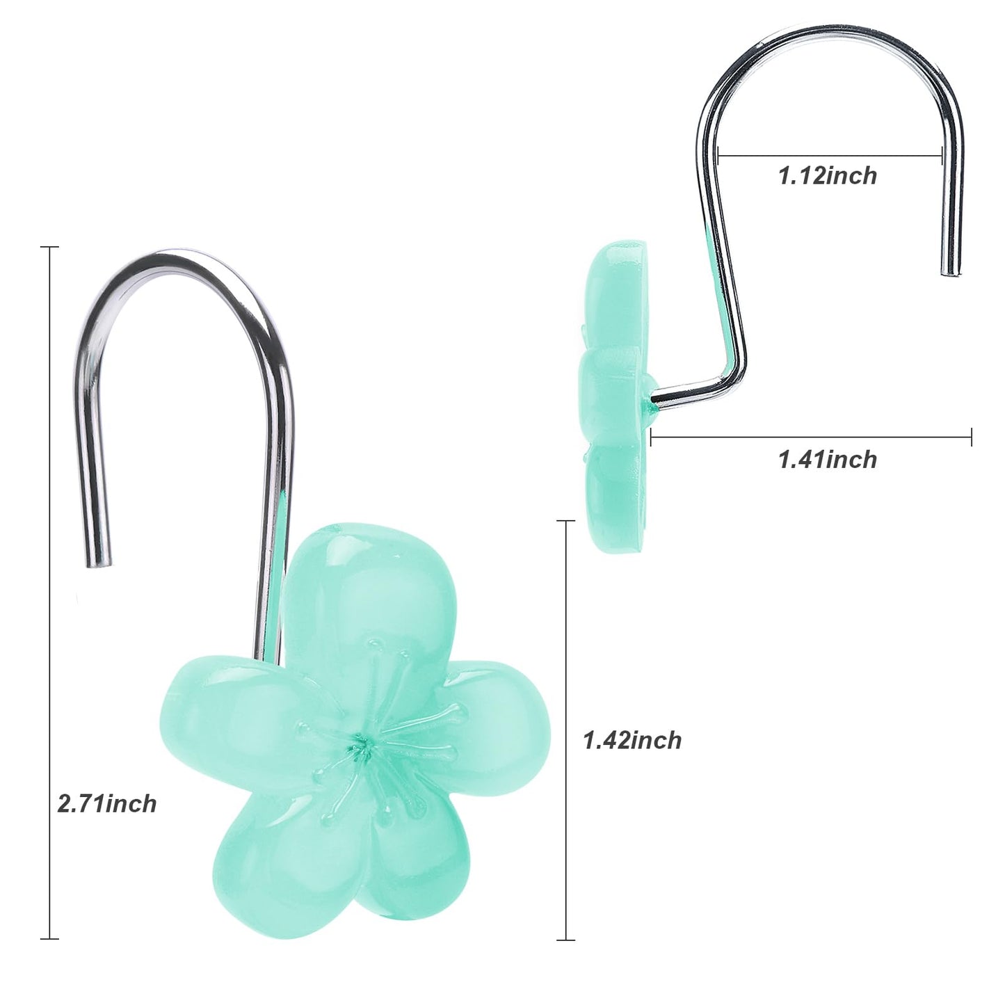 Pretty Floral Themed Cute Flower Shower Curtain Hooks - Glow in The Dark Elegant Bathroom Decor