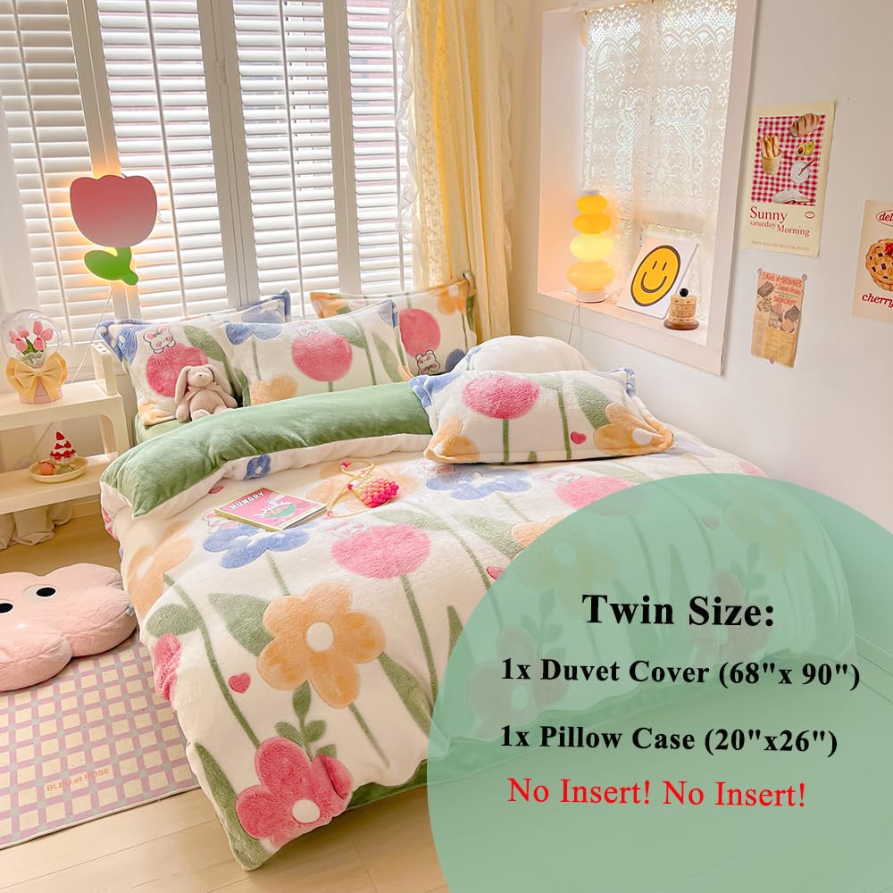 Kawaii Twin Duvet Cover Set – Soft Reversible Bedding with Fluffy Comforter Cover