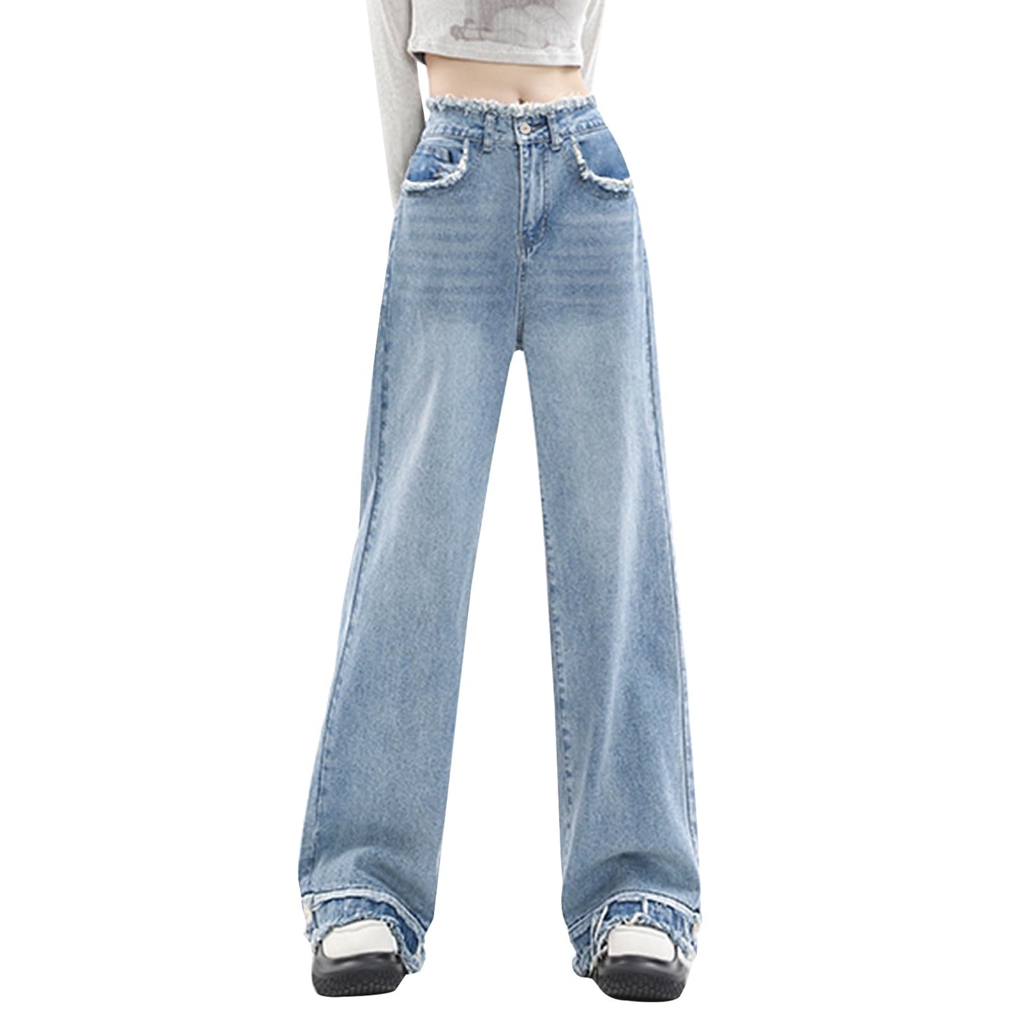 Y2K High-Waisted Baggy Jeans – Stretch Wide-Leg Denim