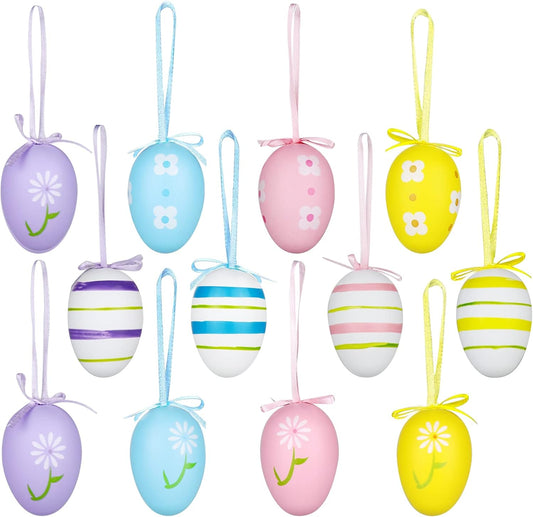 Colorful 12Pcs Easter Decorations Eggs Hanging Ornaments for Easter Tree Basket Decor