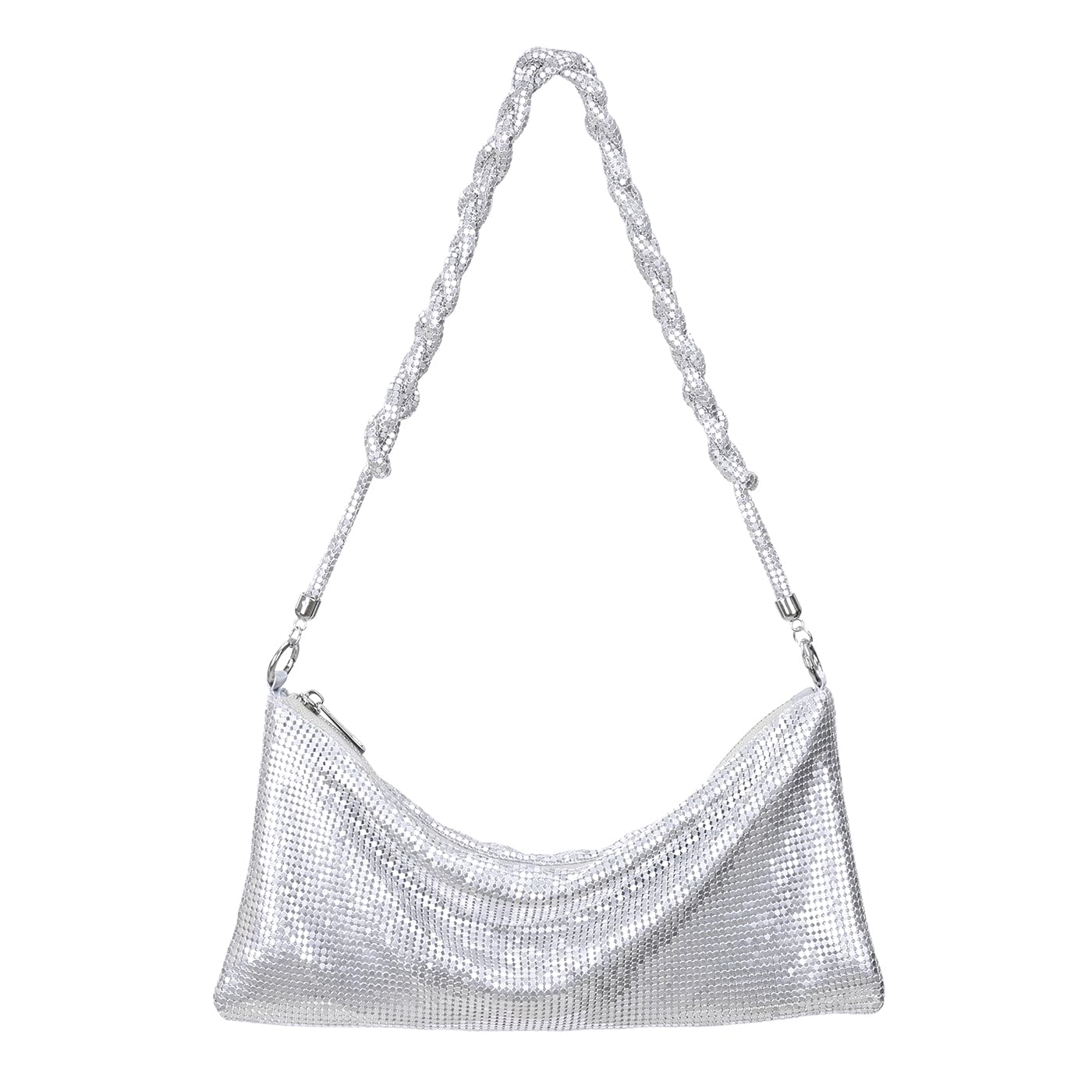 Metallic Mesh Bag Shiny Braid Knotted Shoulder Purse Handbag