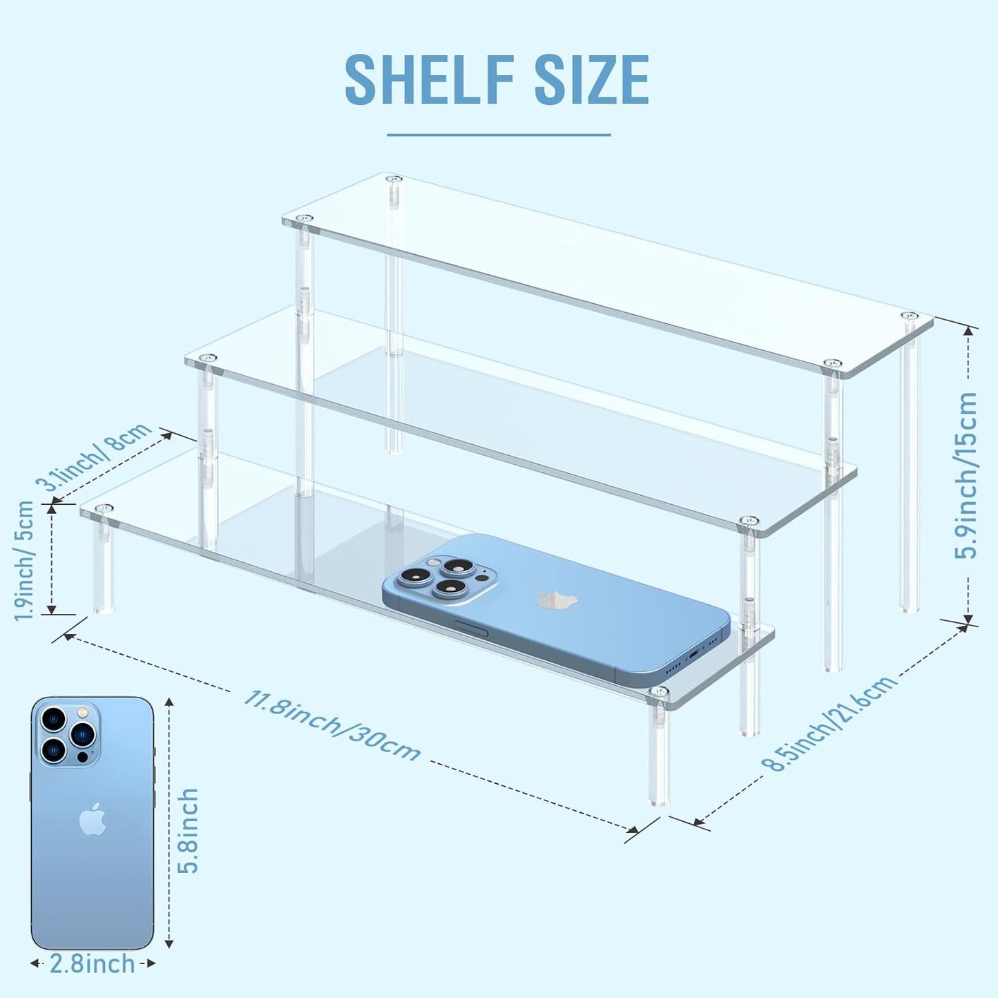 Three Tier Acrylic Display Risers, Clear Organizer Stand