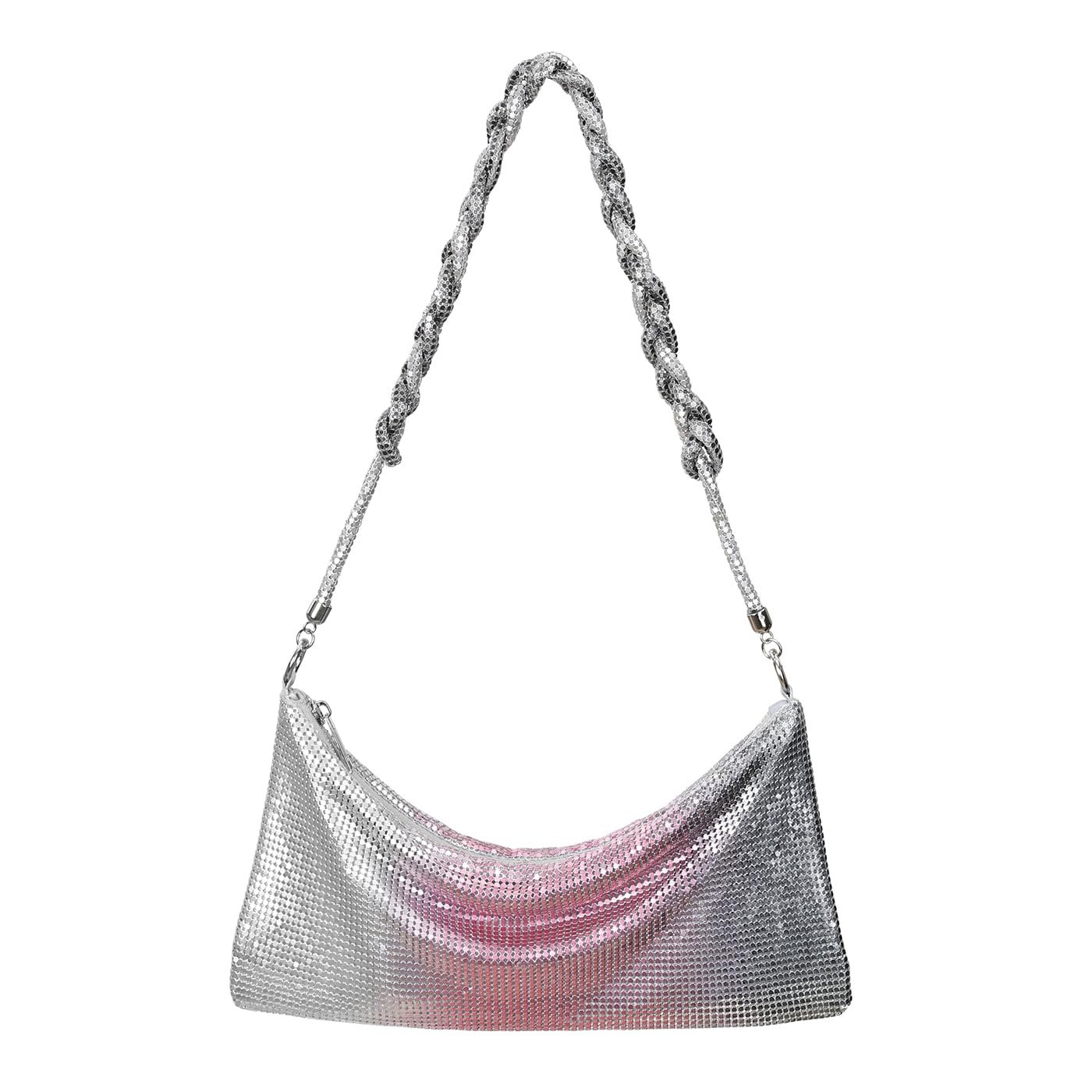 Metallic Mesh Bag Shiny Braid Knotted Shoulder Purse Handbag