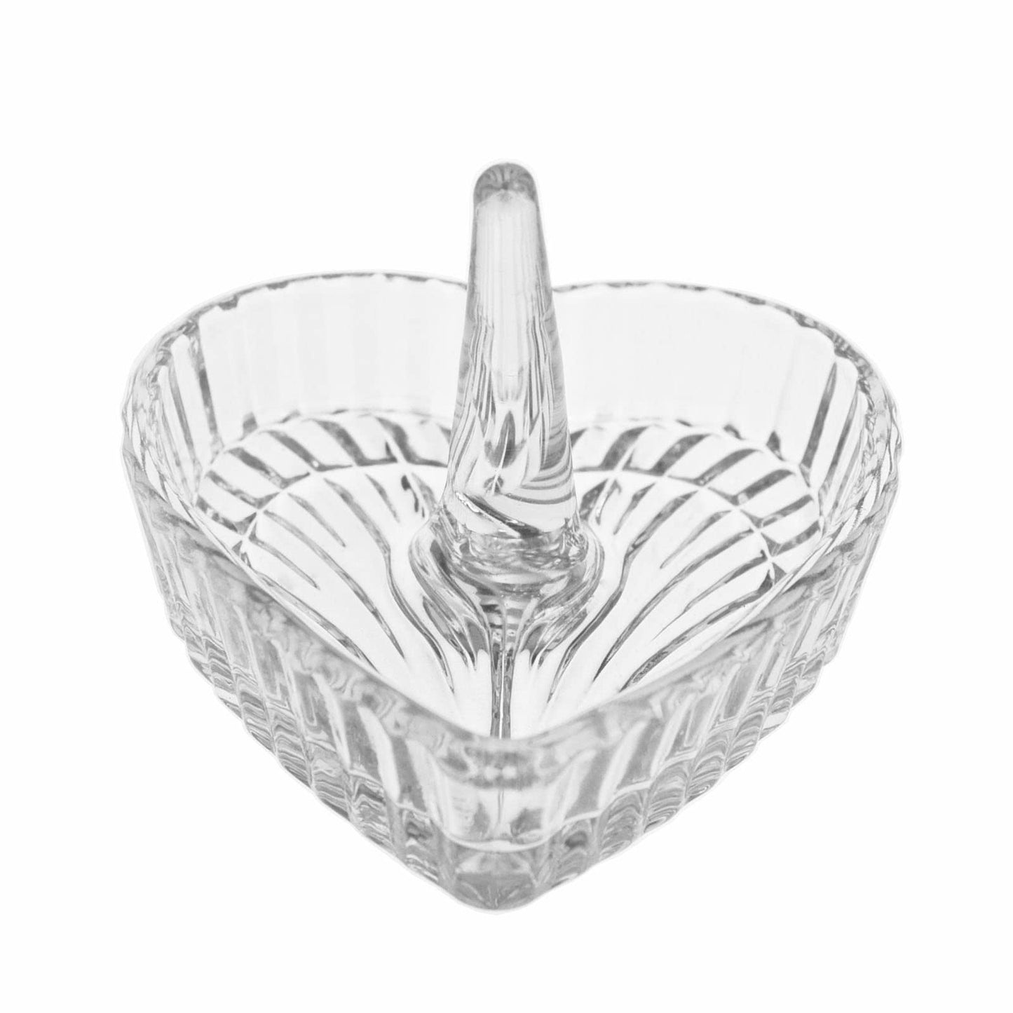 Heart-Shaped Crystal Glass Jewelry Box with Embossed Design and Lid