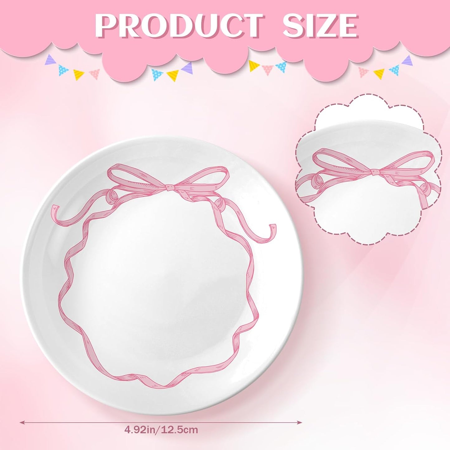 Pink Coquette Bow Dish White Round Ceramic Trinket Dish