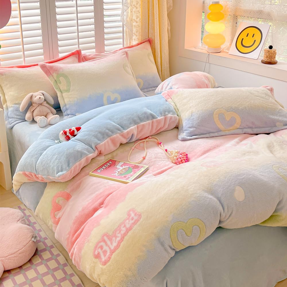 Kawaii Twin Duvet Cover Set – Soft Reversible Bedding with Fluffy Comforter Cover