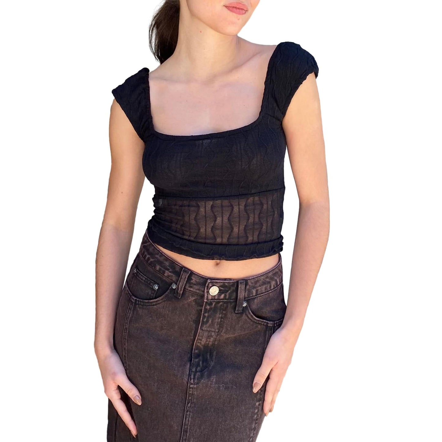 Women Vintage Y2K T-Shirt Milkmaid Crop Tops