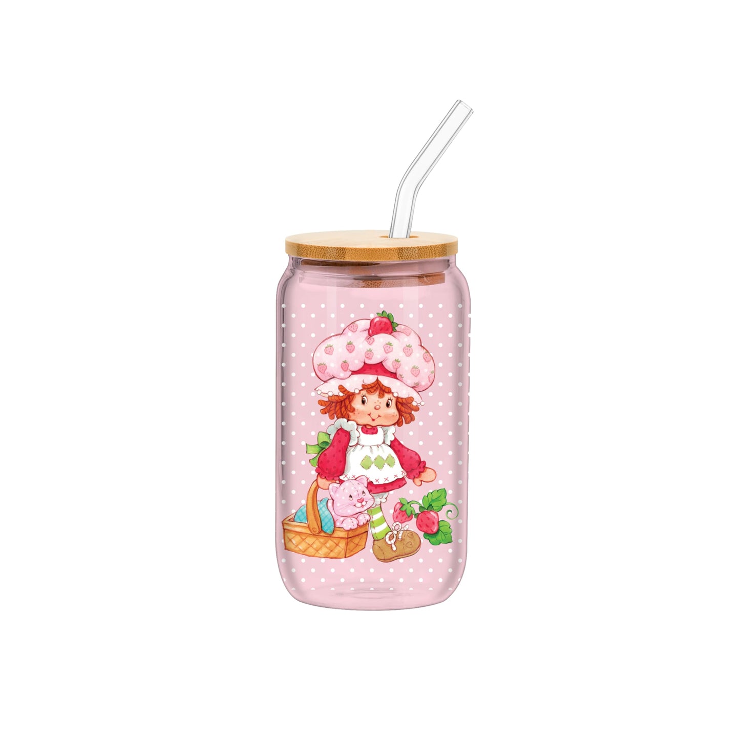 Sanrio Glass Jar Tumbler with Bamboo Lid and Glass Straw, 16 Ounces