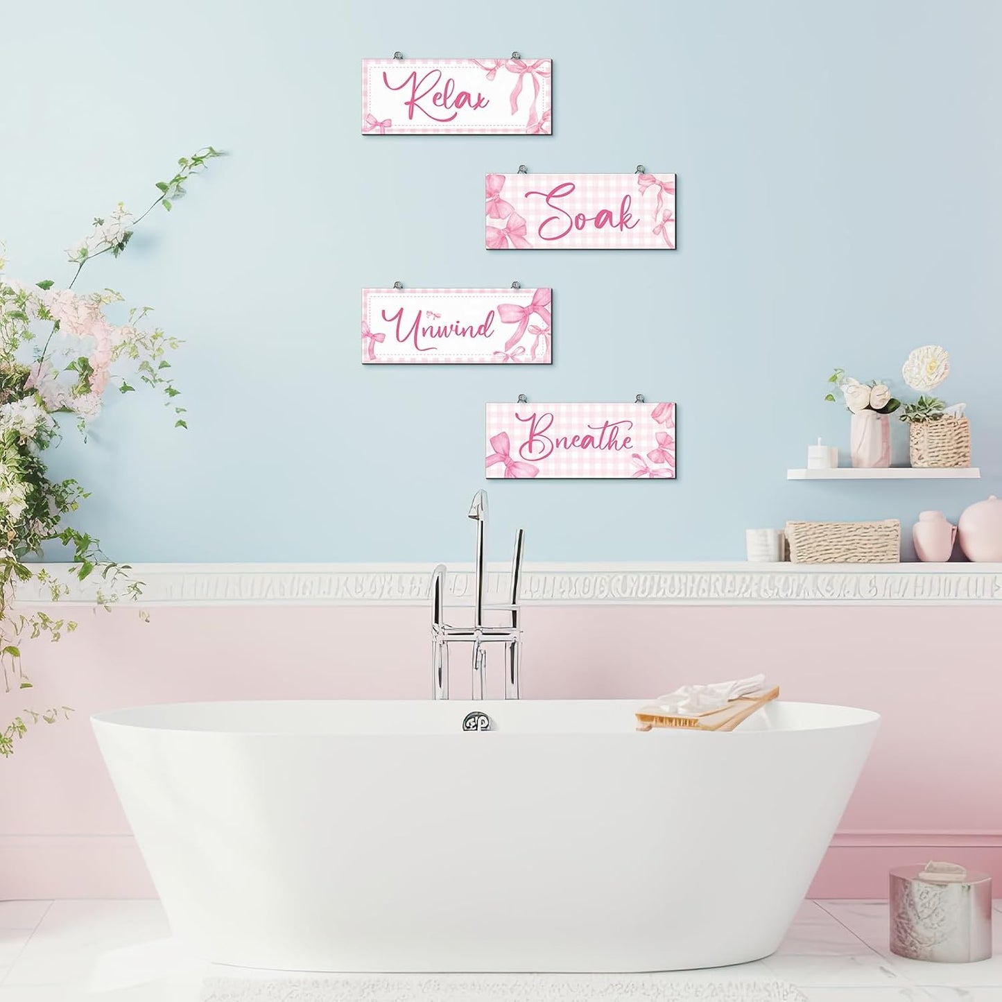 Coquette Pink Bow Bathroom Wall Decor 4 Pieces