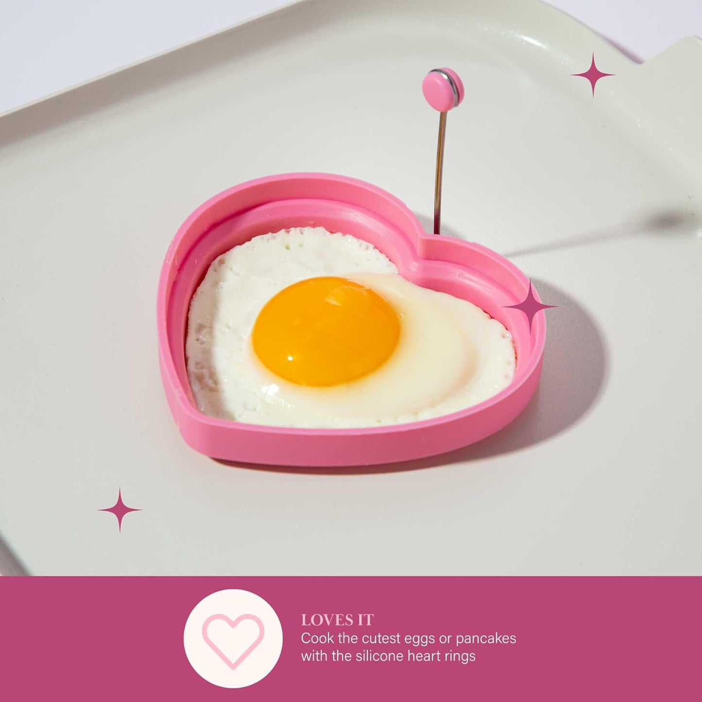 Paris Hilton Breakfast Ceramic Nonstick Cookware Set, Includes Square Griddle, Mini Heart Shaped Fry Pan and Two Silicone Heart Shaped Egg Rings, 4-Piece Set, Pink