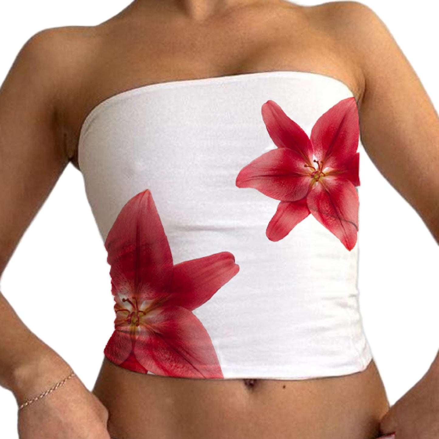 Women Y2k Floral Tube Tops Flower Print Strapless Sleeveless Bandeau Tops