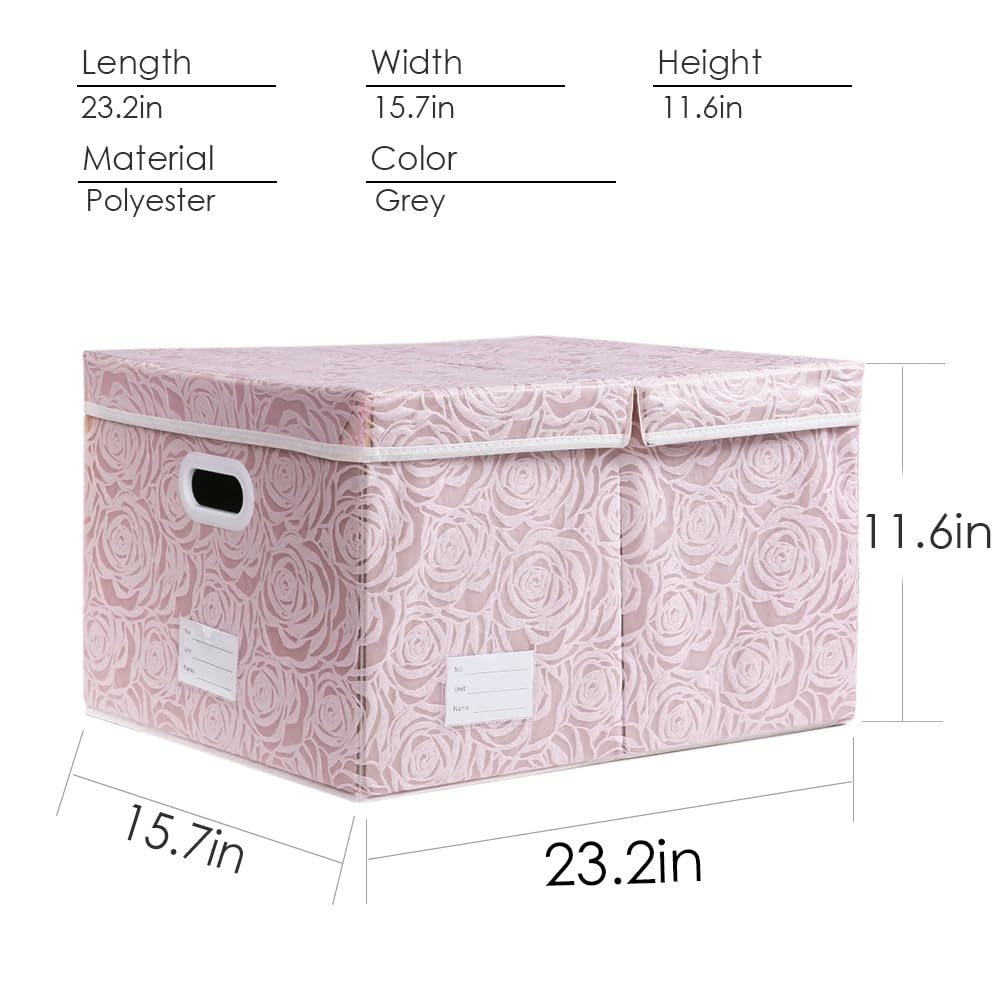 Larger Collapsible Storage Bin with Lid Fabric Decorative Storage Box Cube Organizer Container Baskes with Handles Divider for Bedroom Closet Living Room Pink 17.7x11.8x11.8 Inch