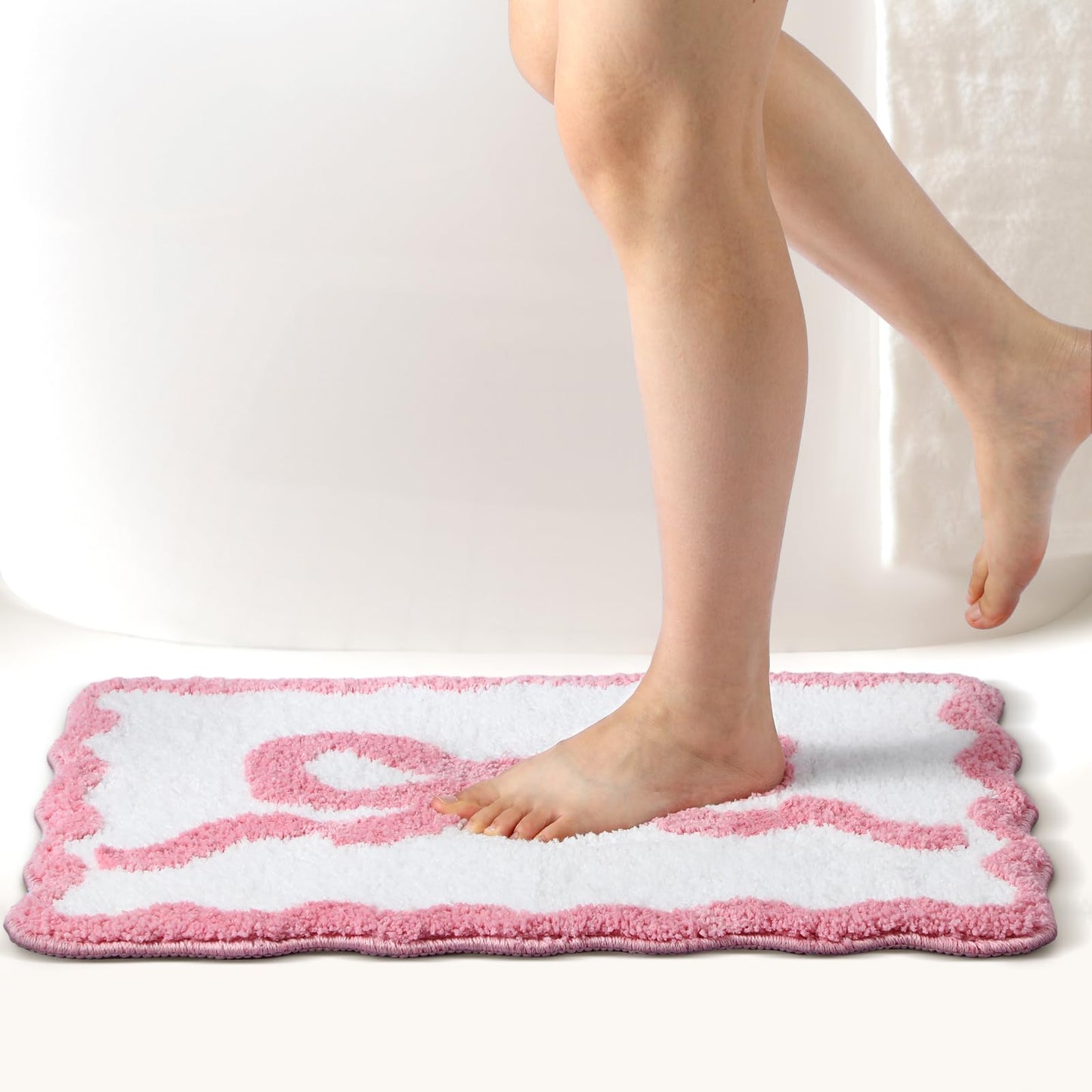 Cute Aesthetic Scalloped Bow Bathroom Mat Non Slip Coquette Bow Rug