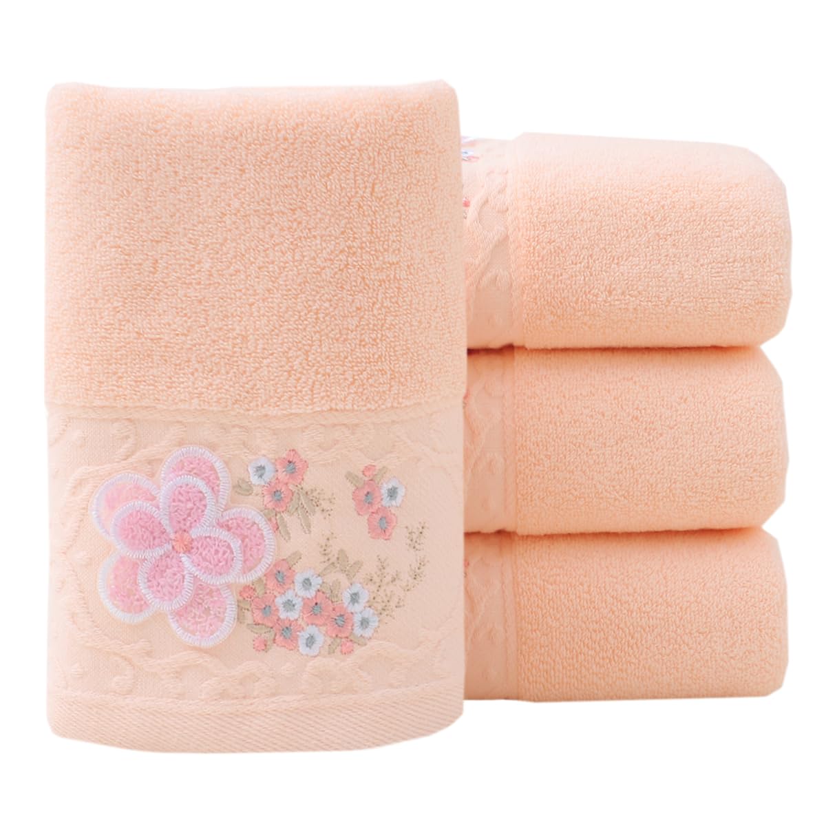 Embroidered Floral Pattern 100% Cotton Absorbent Soft Decorative Towel for Bathroom